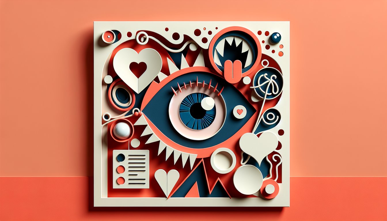 Paper art illustration for Monsters Inc personality quiz on a coral background