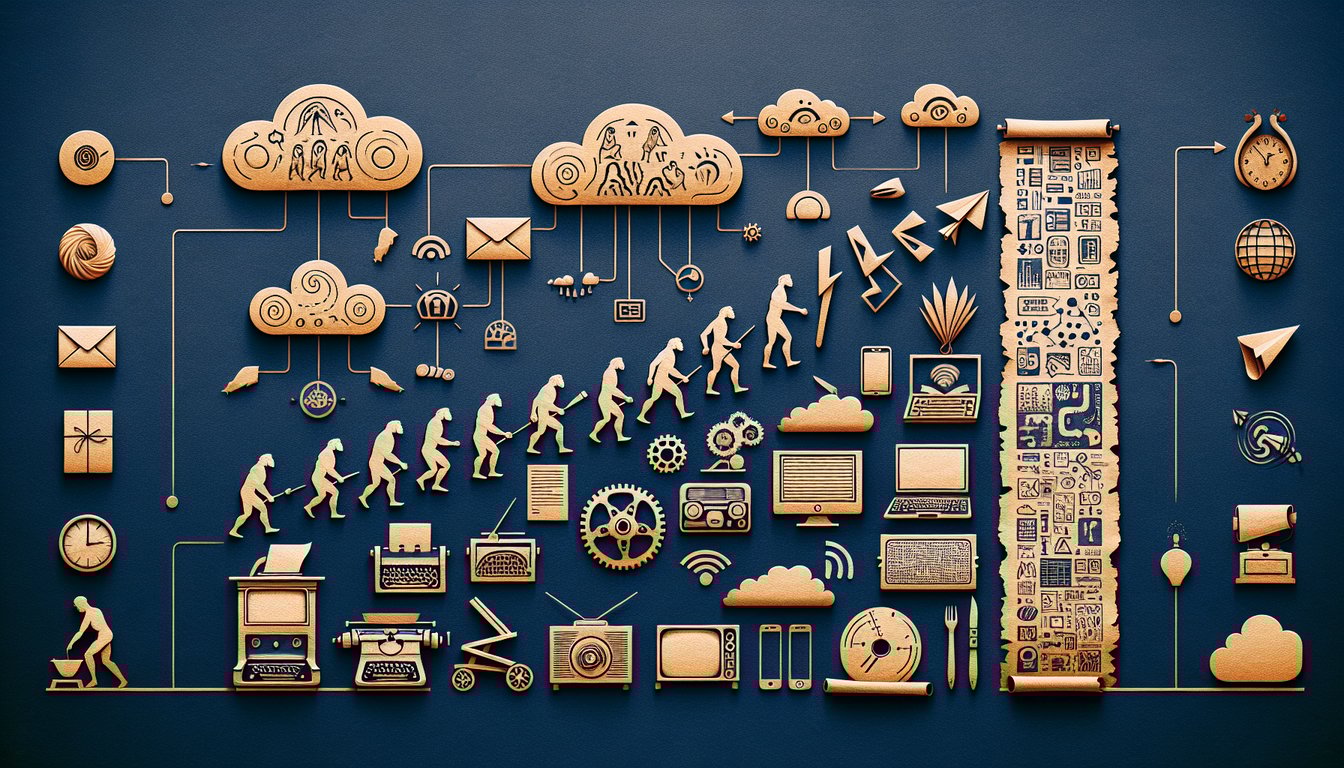 3D voxel art illustrating the progression and evolution in Information History course