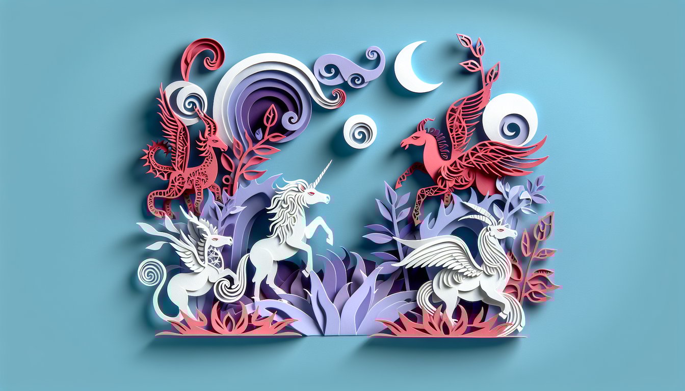 paper art illustration of pokemon violet lacey quiz theme on sky blue background with layered scarlet and violet motifs