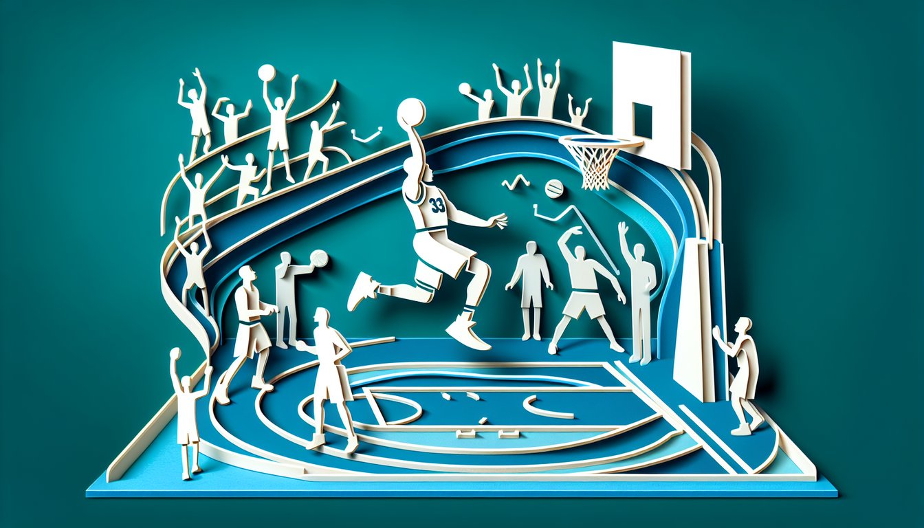 Paper art illustration for NBA legend John Stockton trivia quiz on teal background