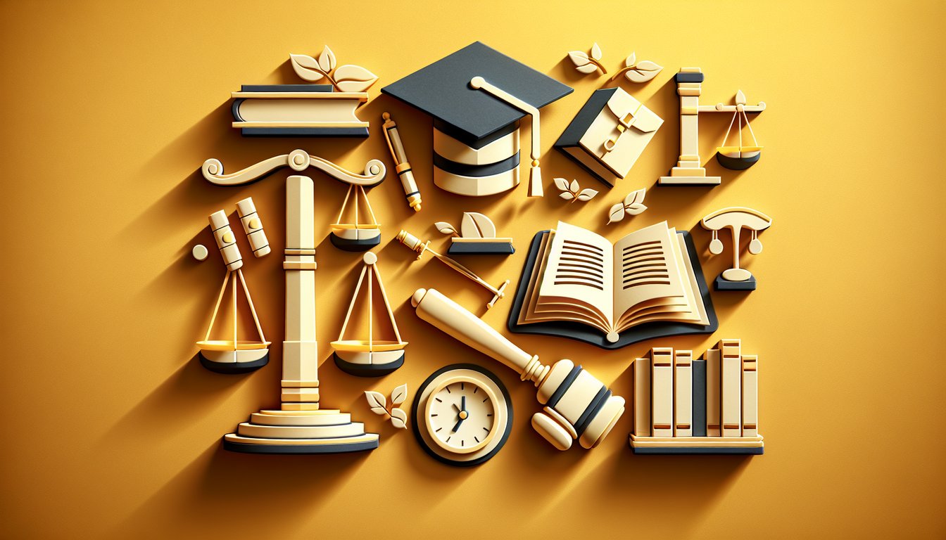 Paper art illustration of scales gavel and law book on golden yellow background for quiz identifying ideal lawyer specialty