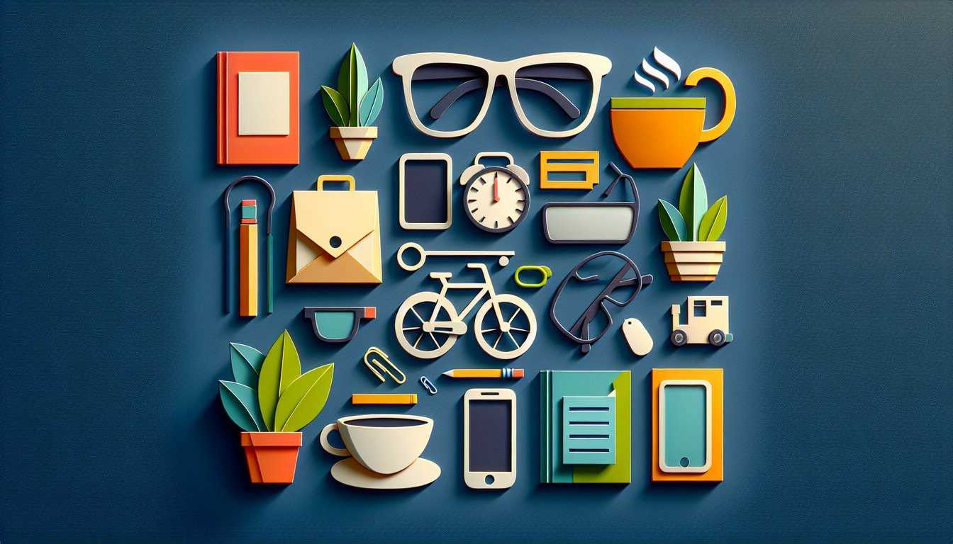 Paper art illustration with everyday objects and shapes on dark blue background inviting observation skills quiz.