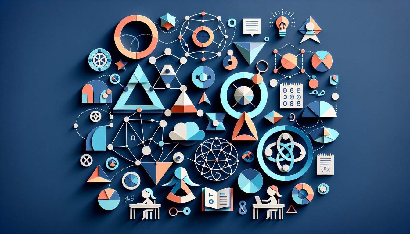 Colorful paper art promoting a set theory quiz for middle school students.