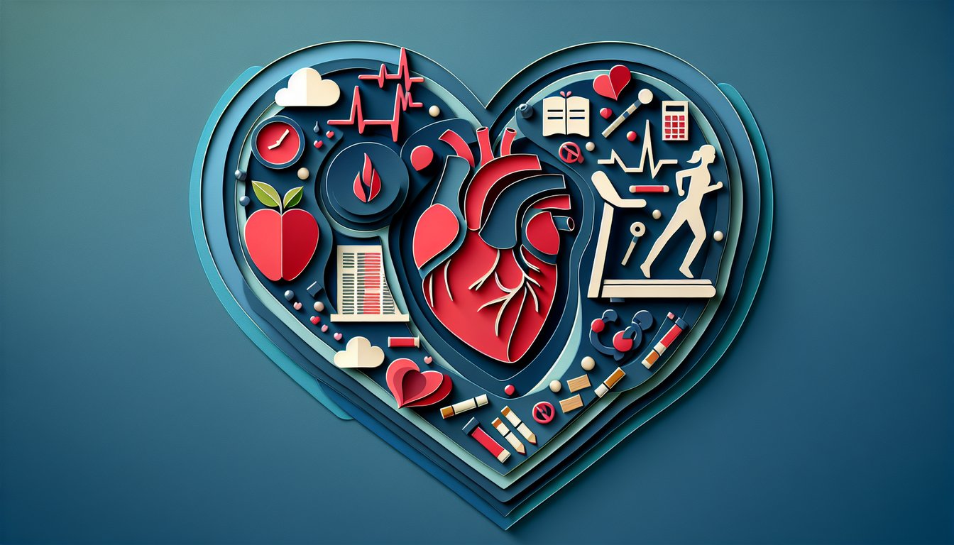 Paper art illustration heart for heart health quiz assess risk mini heart attack challenge on dark blue background.
