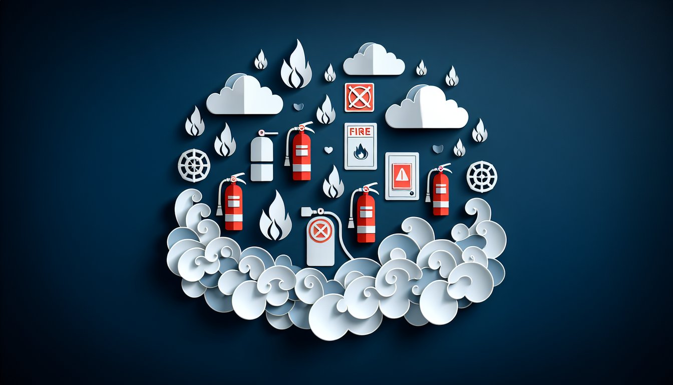 Colorful paper art depicting a quiz on Fire Extinguisher Safety Knowledge Test