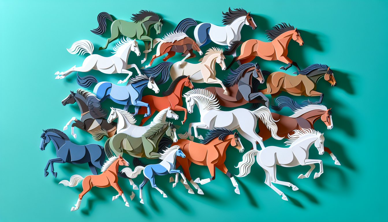 Paper art horse silhouette and typography on teal background promoting unique horse naming personality quiz