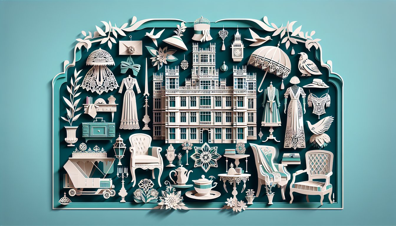 Paper art silhouettes on teal background for Downton Abbey character personality matching quiz