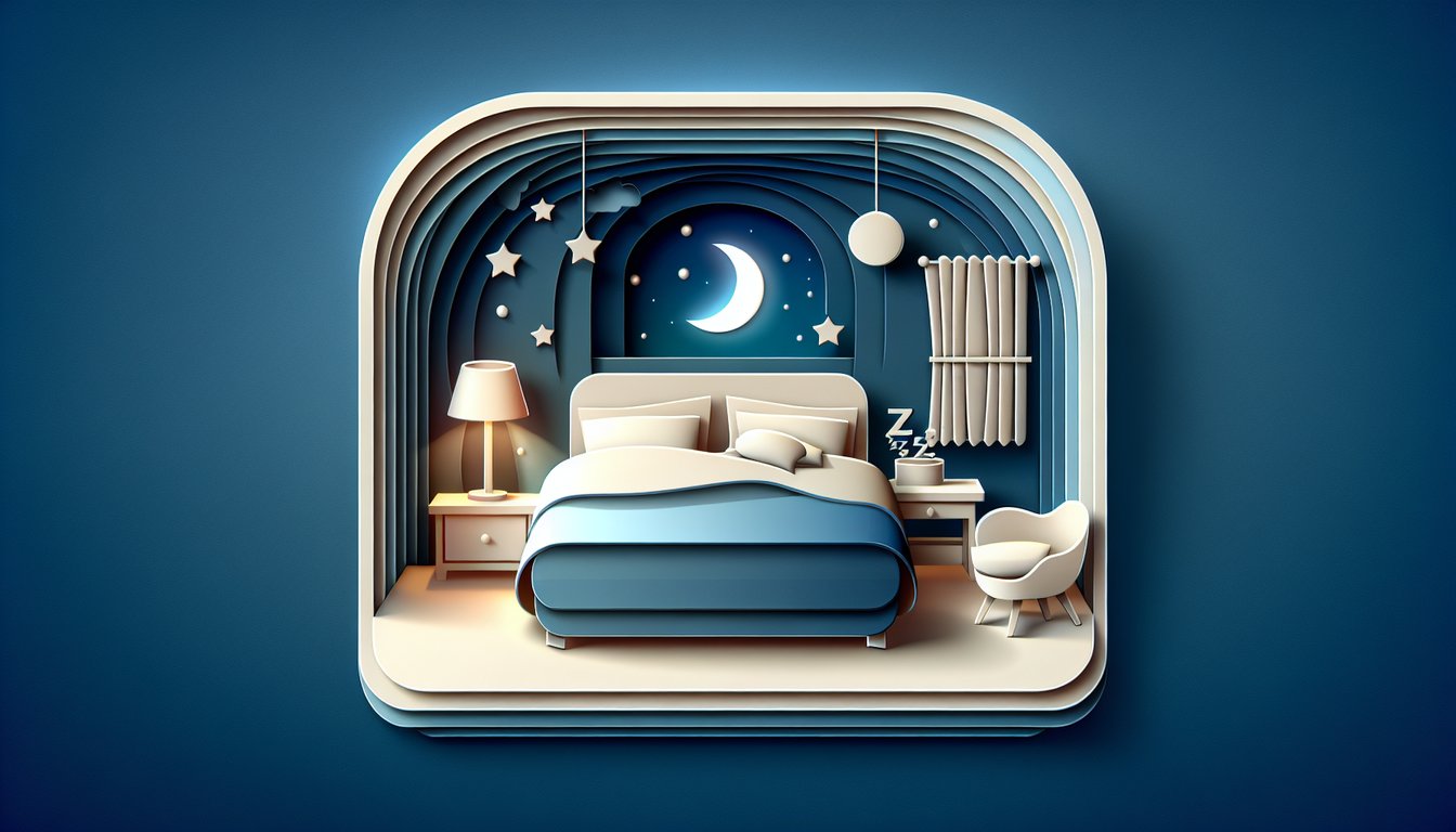 Paper art sleep deprivation quiz showing drowsy person on pillow with question marks moon stars on dark blue background