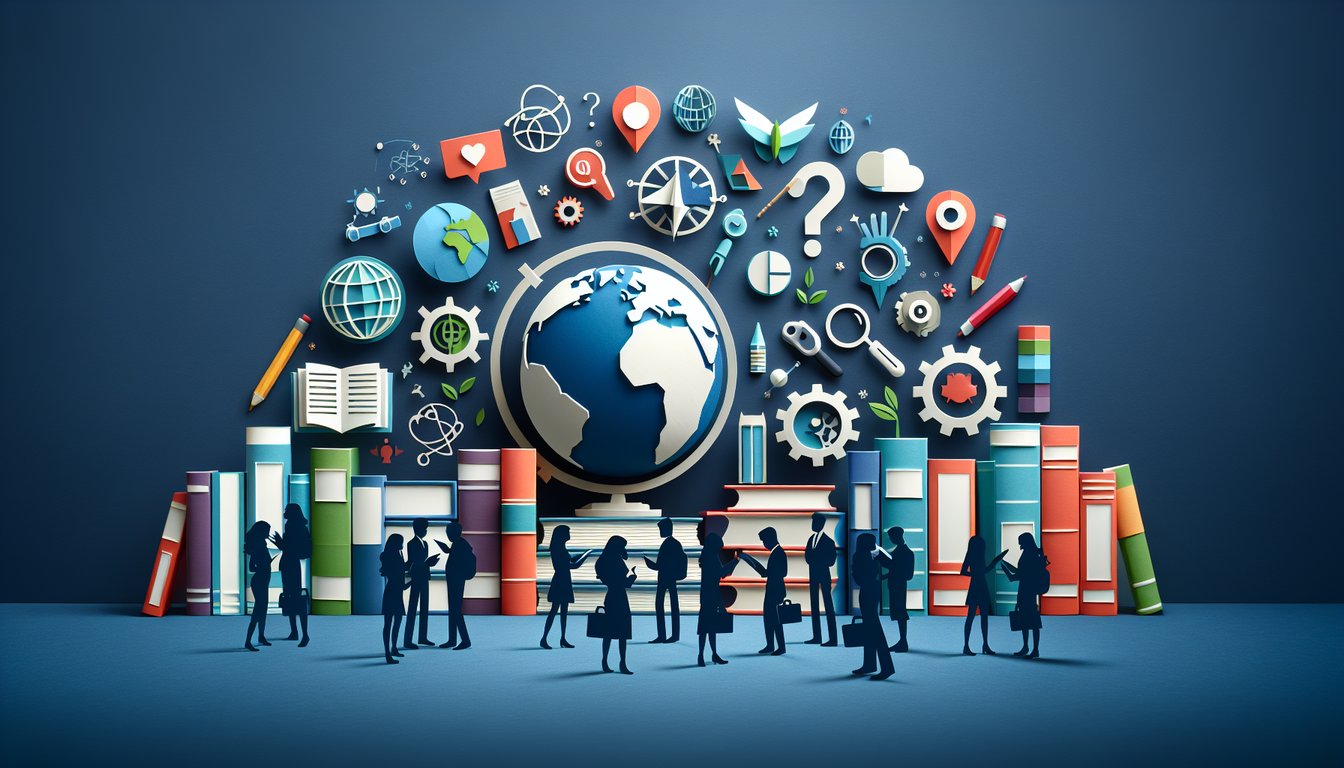 3D voxel art illustrating the concept of Researching Global Education course