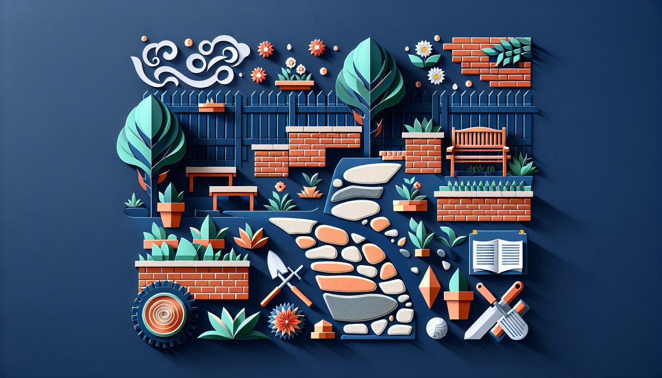 Colorful paper art representing a trivia quiz on hardscaping knowledge