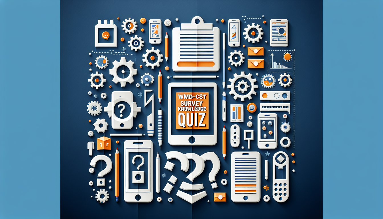Colorful paper art depicting a trivia quiz on WMD-CST Survey Knowledge