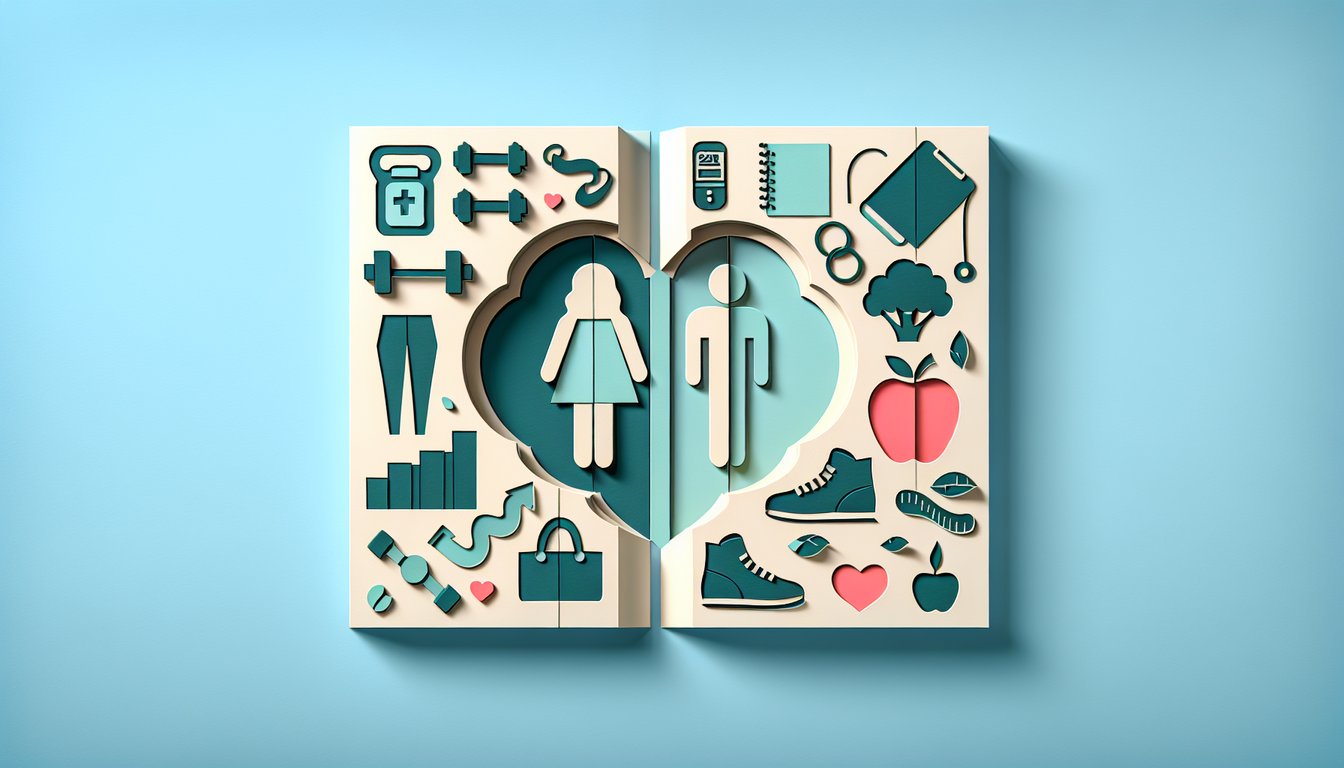 Paper art illustration for a Men vs Women Health Facts quiz on a sky blue background