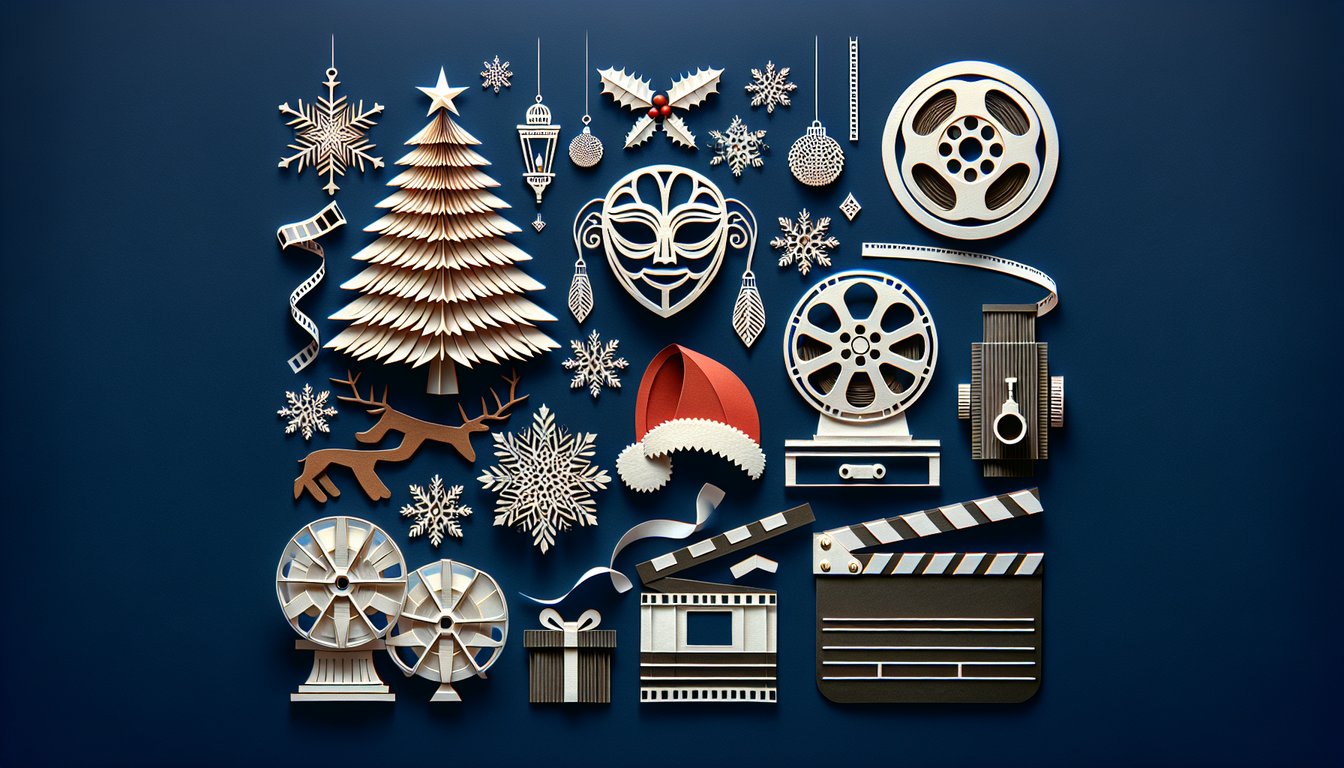 Colorful paper art promoting a fun Christmas Movie Trivia Quiz.