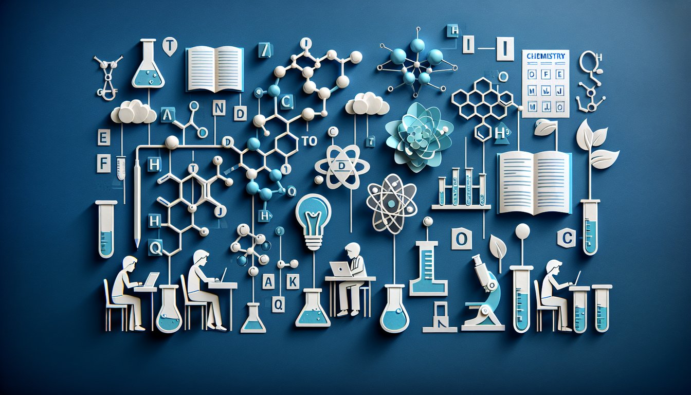 Paper art illustrating a chemistry quiz challenge for high school students.
