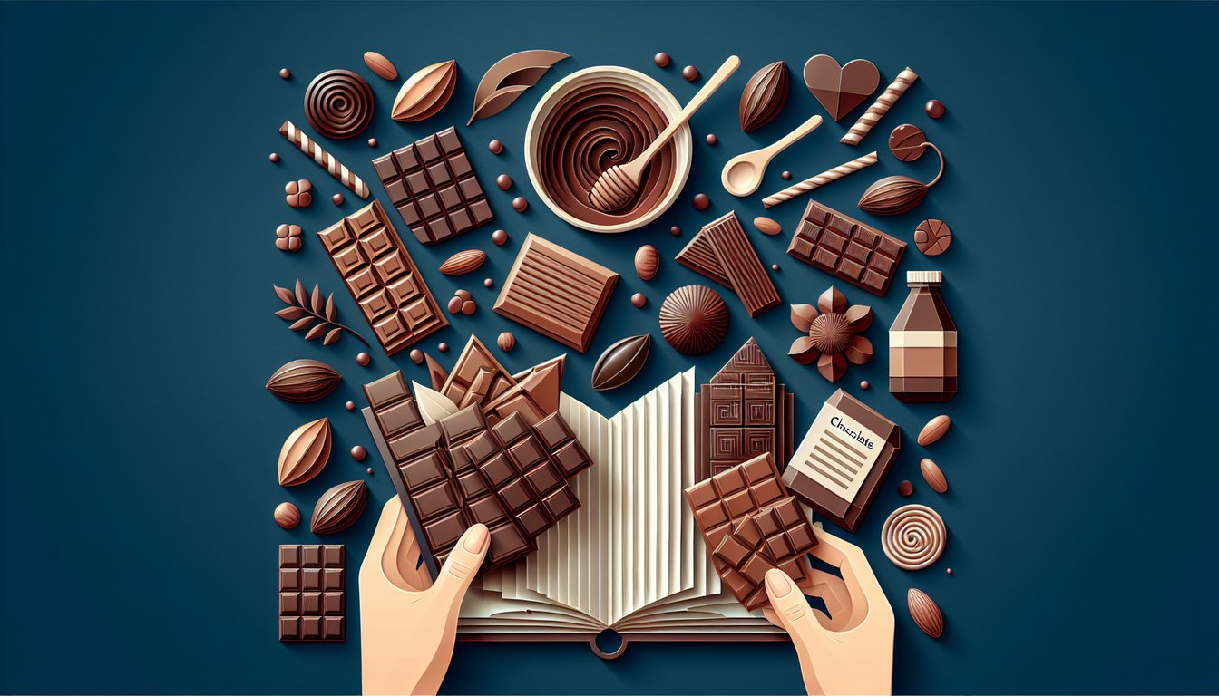Paper art chocolate quiz banner with chocolate bars hearts and stars on dark blue background enticing quiz invitation