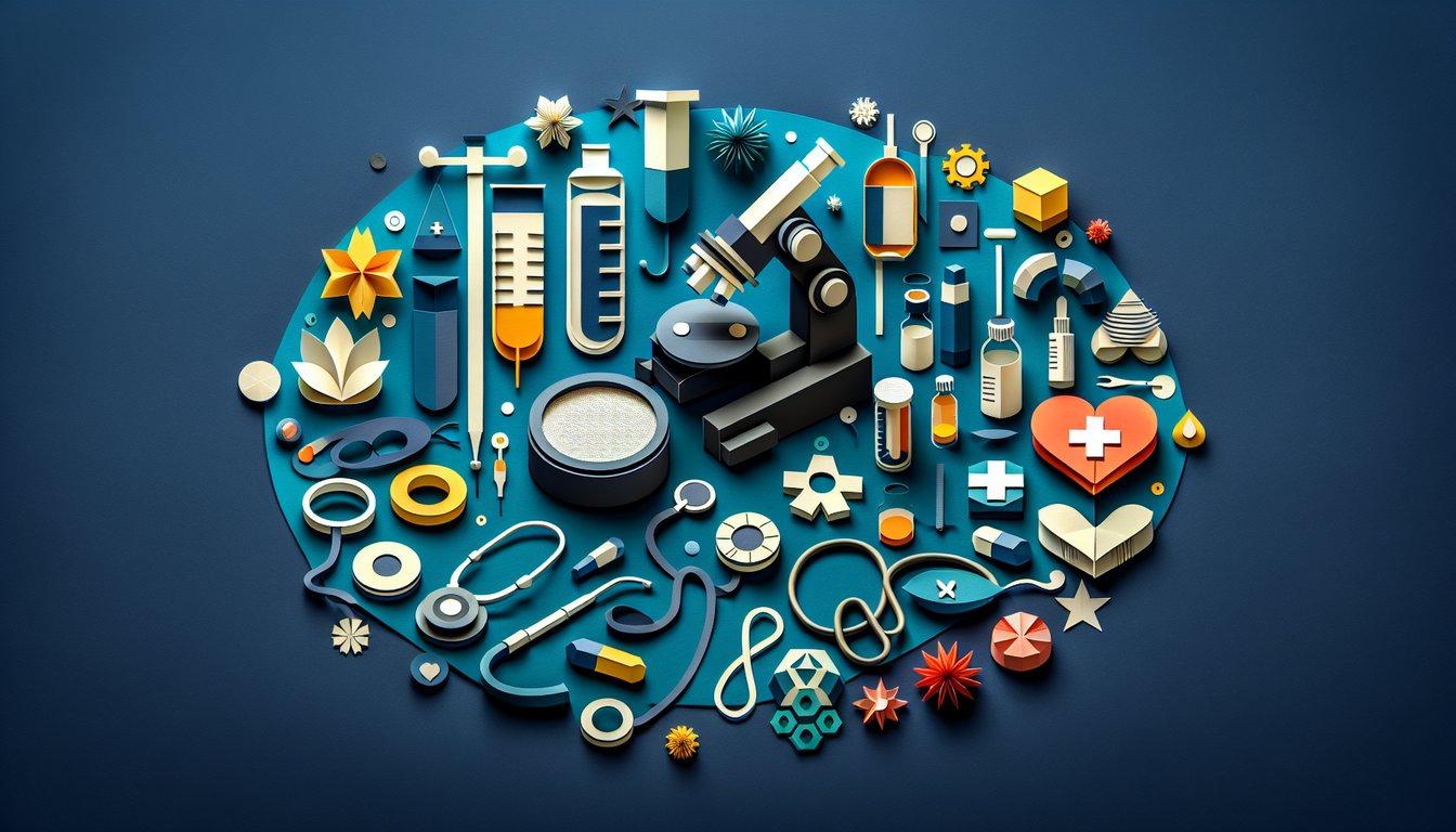 Colorful paper art depicting a medical device knowledge quiz.