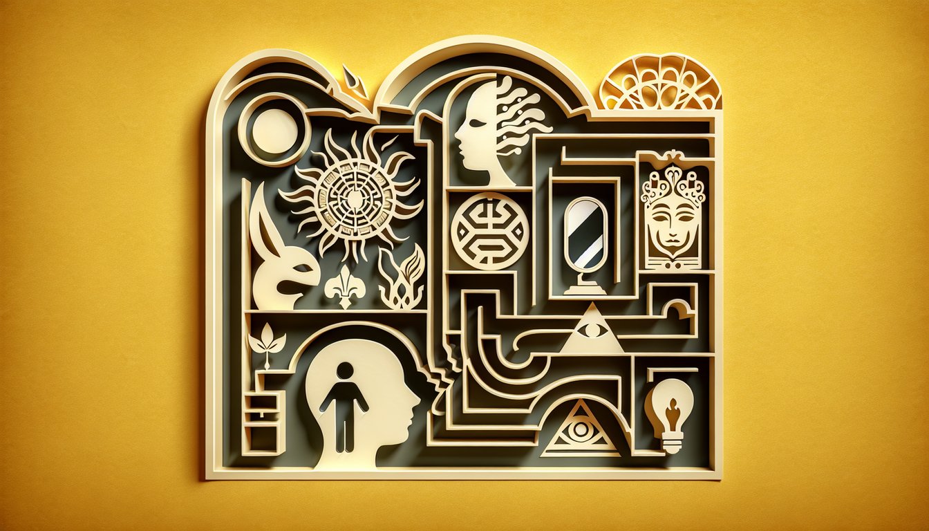 Paper art illustration featuring Yarichin personality quiz characters on golden yellow background.