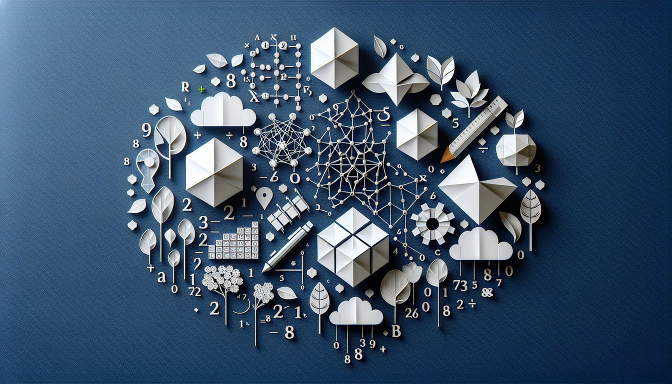 Colorful paper art displaying questions for Matrix and Determinant Knowledge Test