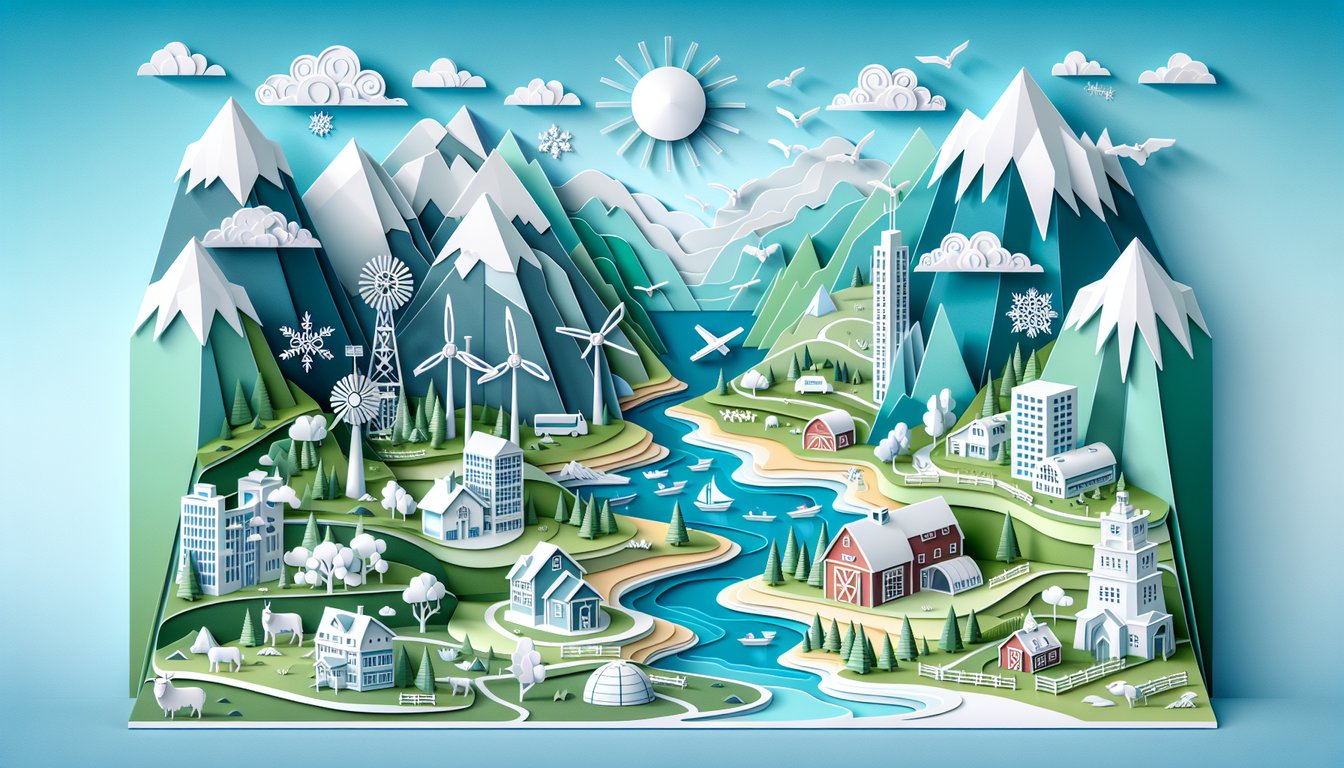 Paper art city skyline houses map and compass on sky blue background inviting quiz takers to find their ideal home