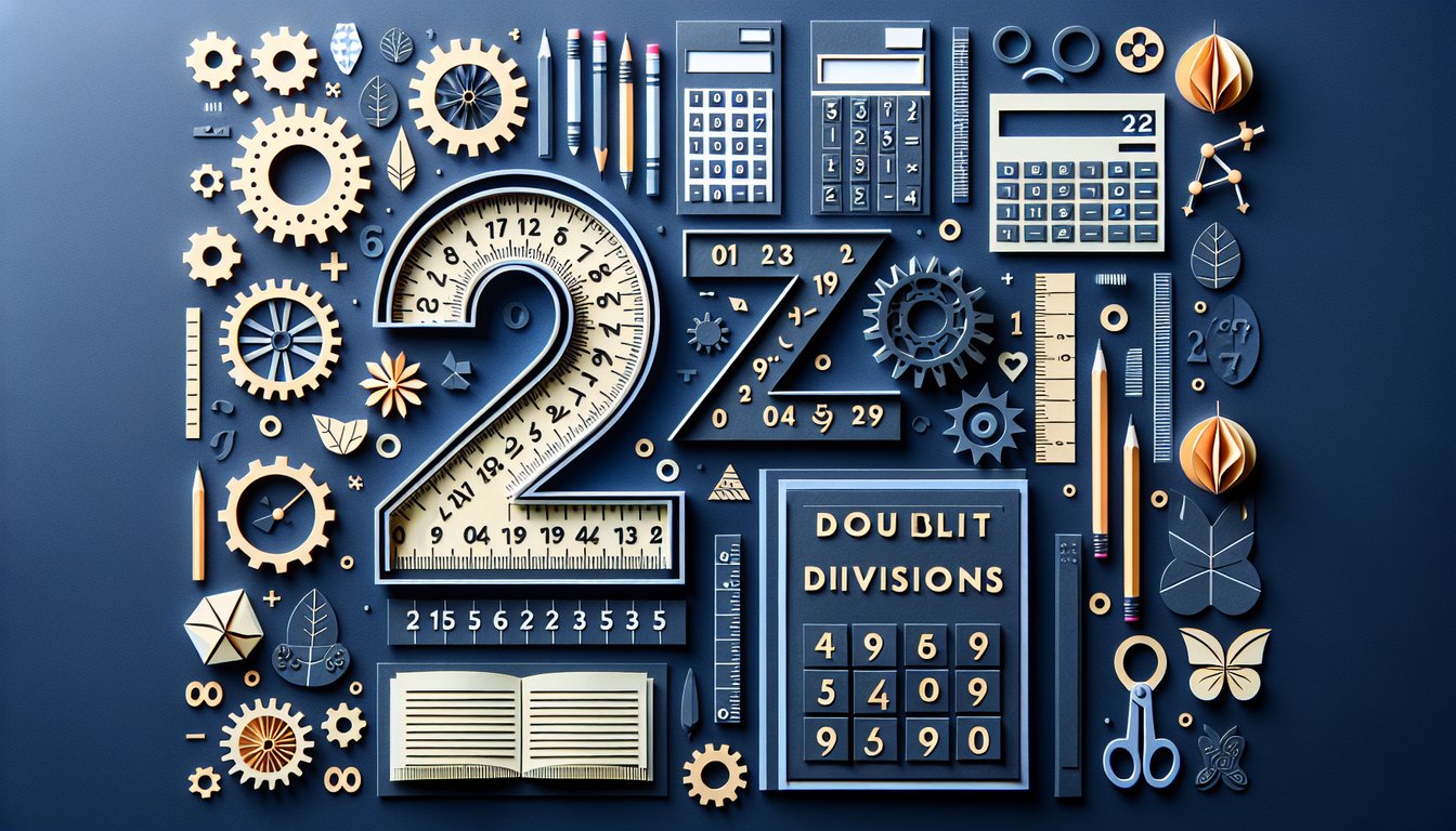 Colorful paper art promoting Double-Digit Division Challenge, a math quiz for middle-school students.