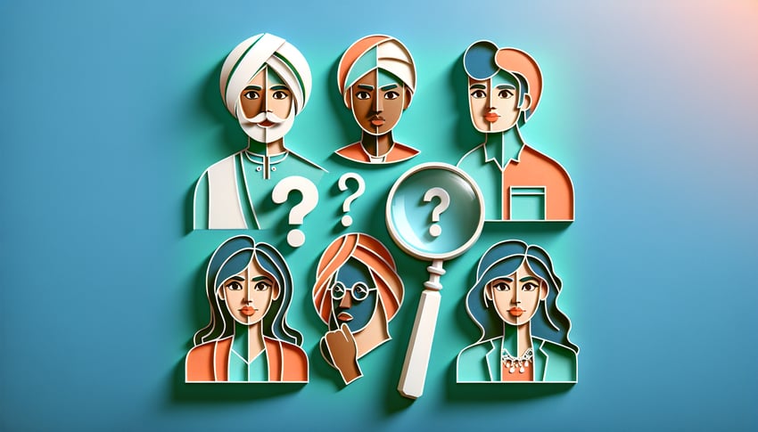 Paper art illustration for a personality quiz to discover your Indian nickname on a teal background.