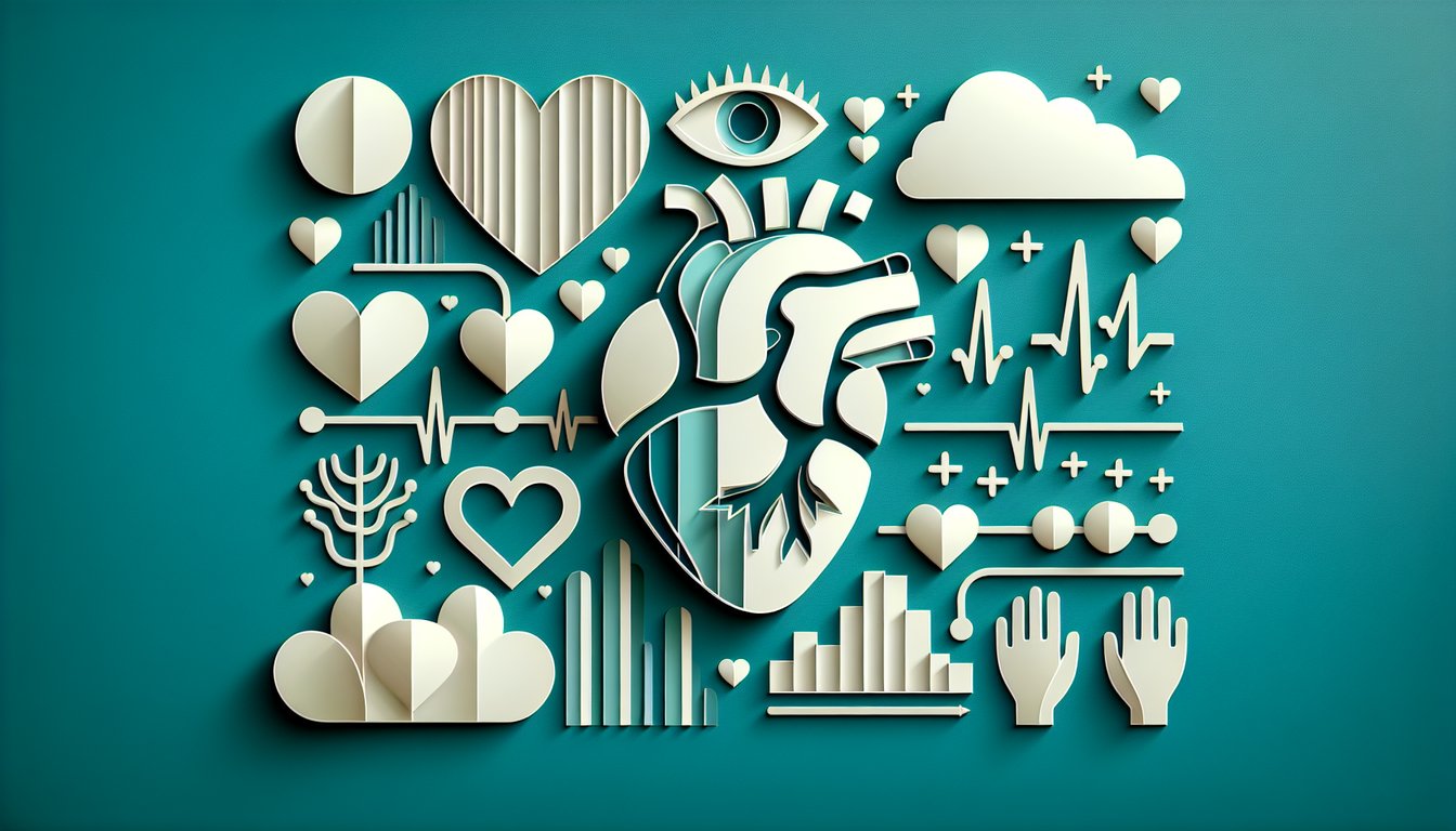 Paper art heart anatomy and EKG design on teal background for free cardiovascular exam quiz