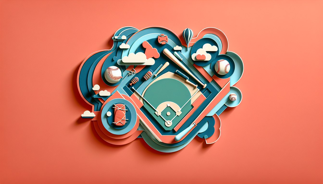 Paper art illustration of baseball player swinging bat on coral background with quiz to match your competitive spirit