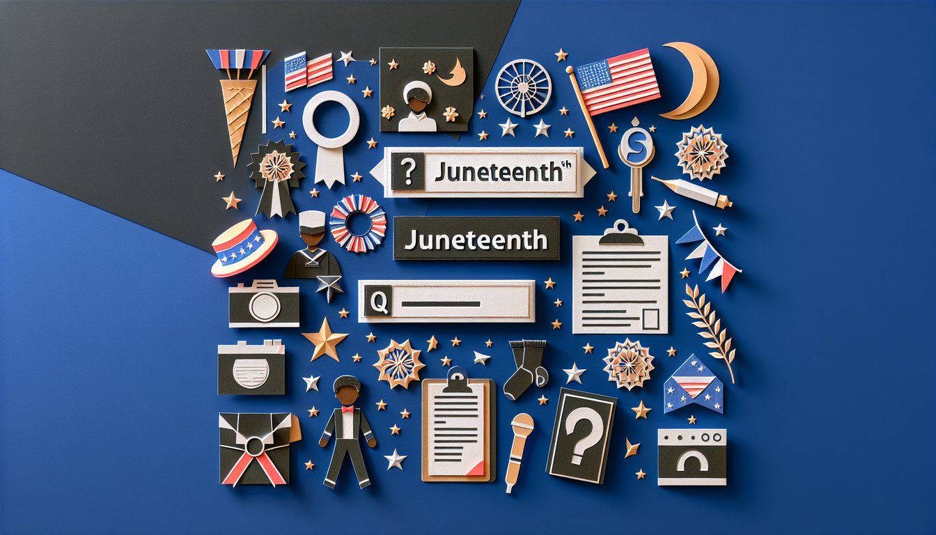 Colorful paper art announcing a Juneteenth trivia quiz