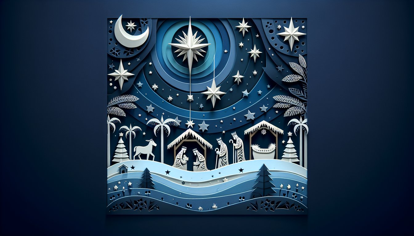 Colorful paper art depicting a trivia quiz on Biblical Christmas