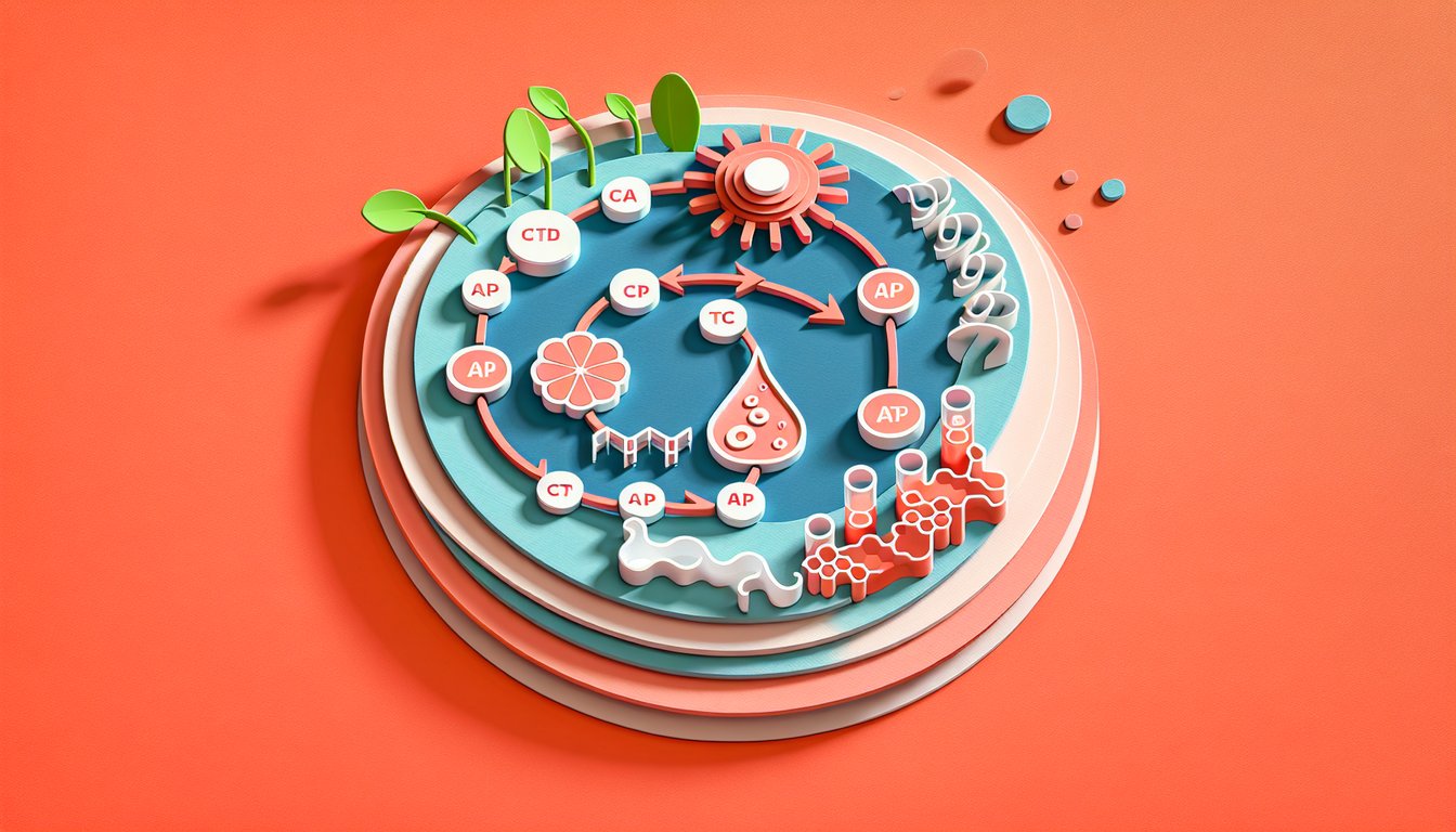Paper art illustration for Citric Acid Cycle Quiz on a coral background