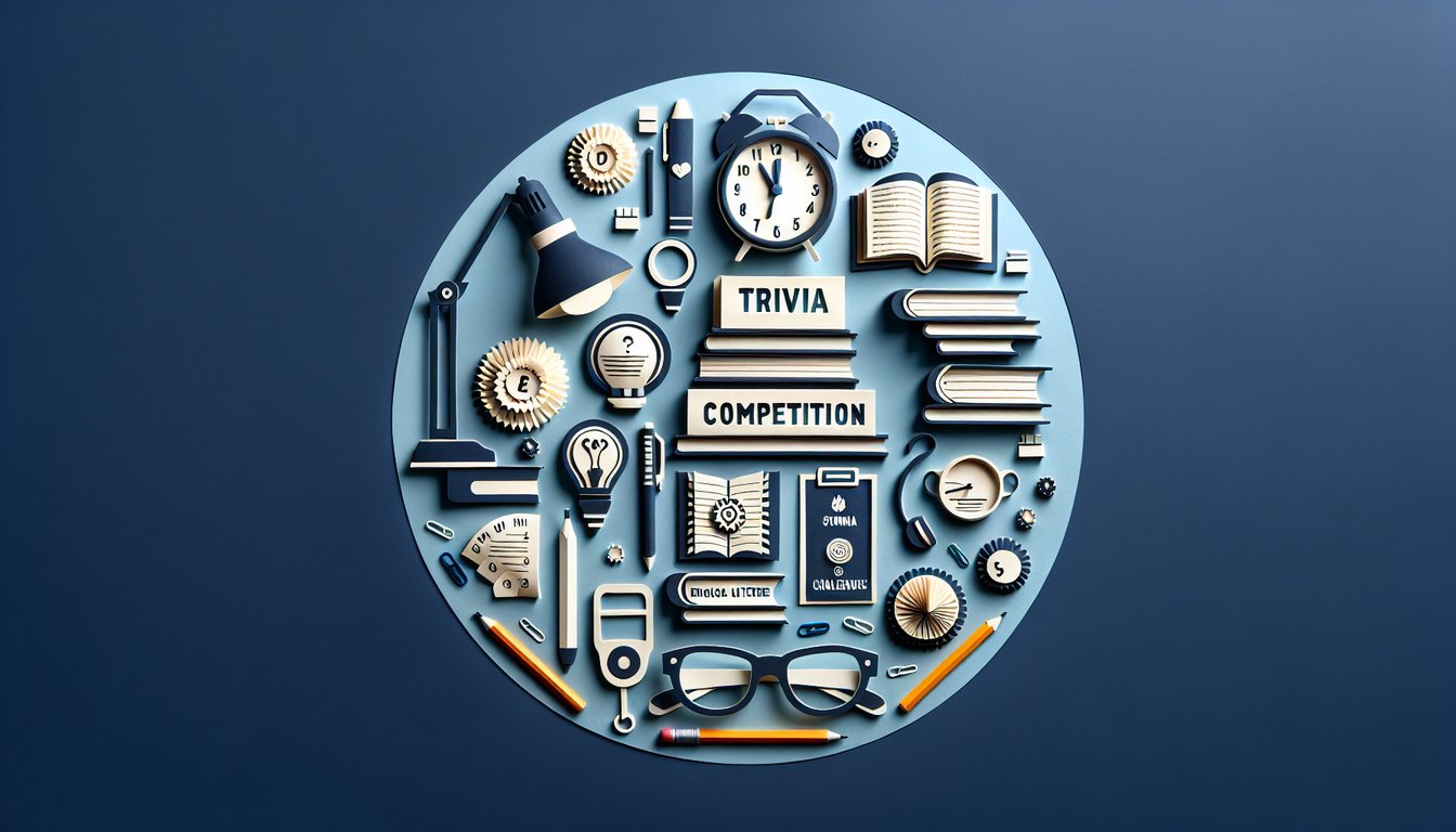 Colorful paper art promoting Summary Showdown, a trivia game for high school students.