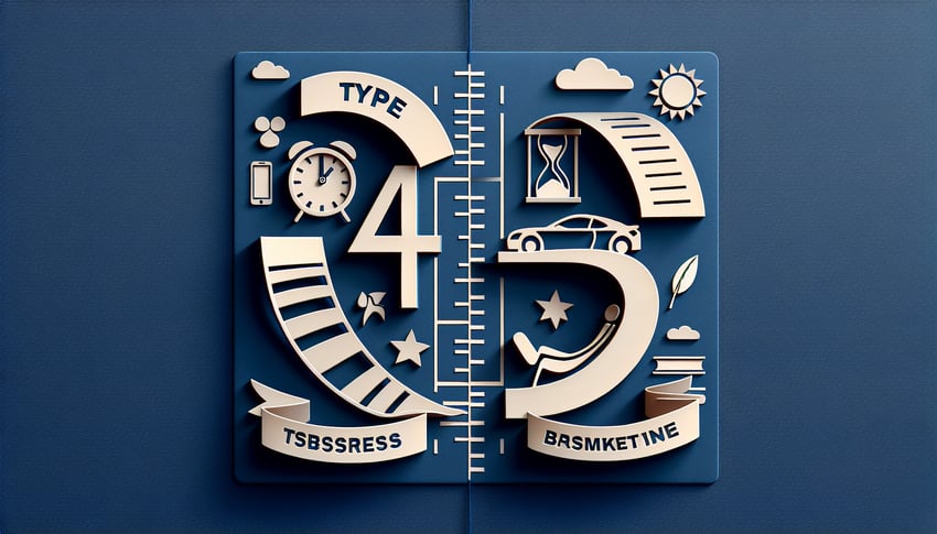 Paper art illustration for a Type A and B personality test quiz on a dark blue background