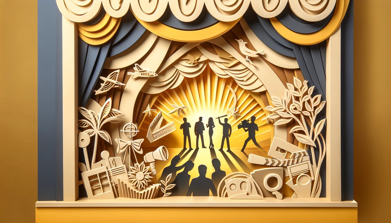 Paper art illustration for Vanderpump Rules trivia quiz on a golden yellow background