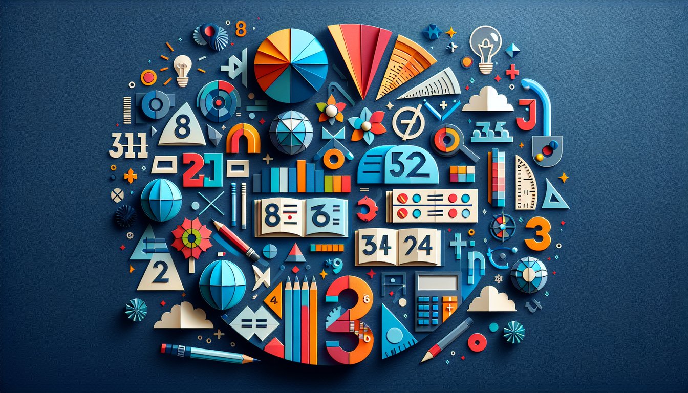 Colorful paper art promoting GCF Factor Frenzy, an engaging math quiz for middle school students.