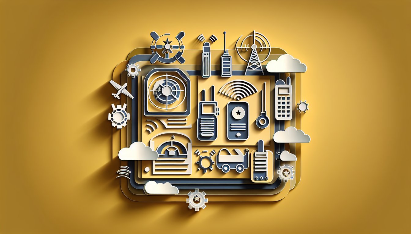 Paper art showing soldier with radio waves and padlock icons on golden yellow background for Army communications quiz