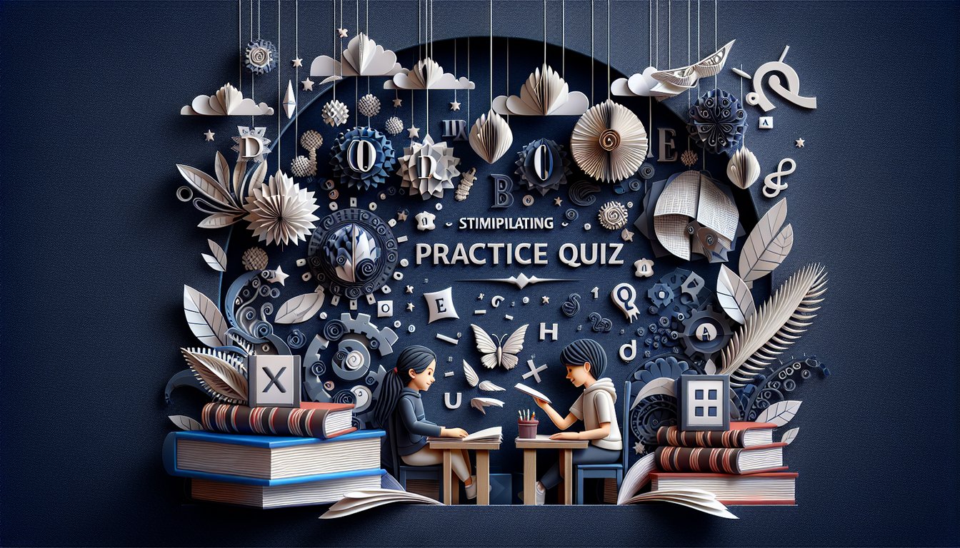 Colorful paper art promoting the Spellbound Showdown spelling and vocabulary quiz for students.