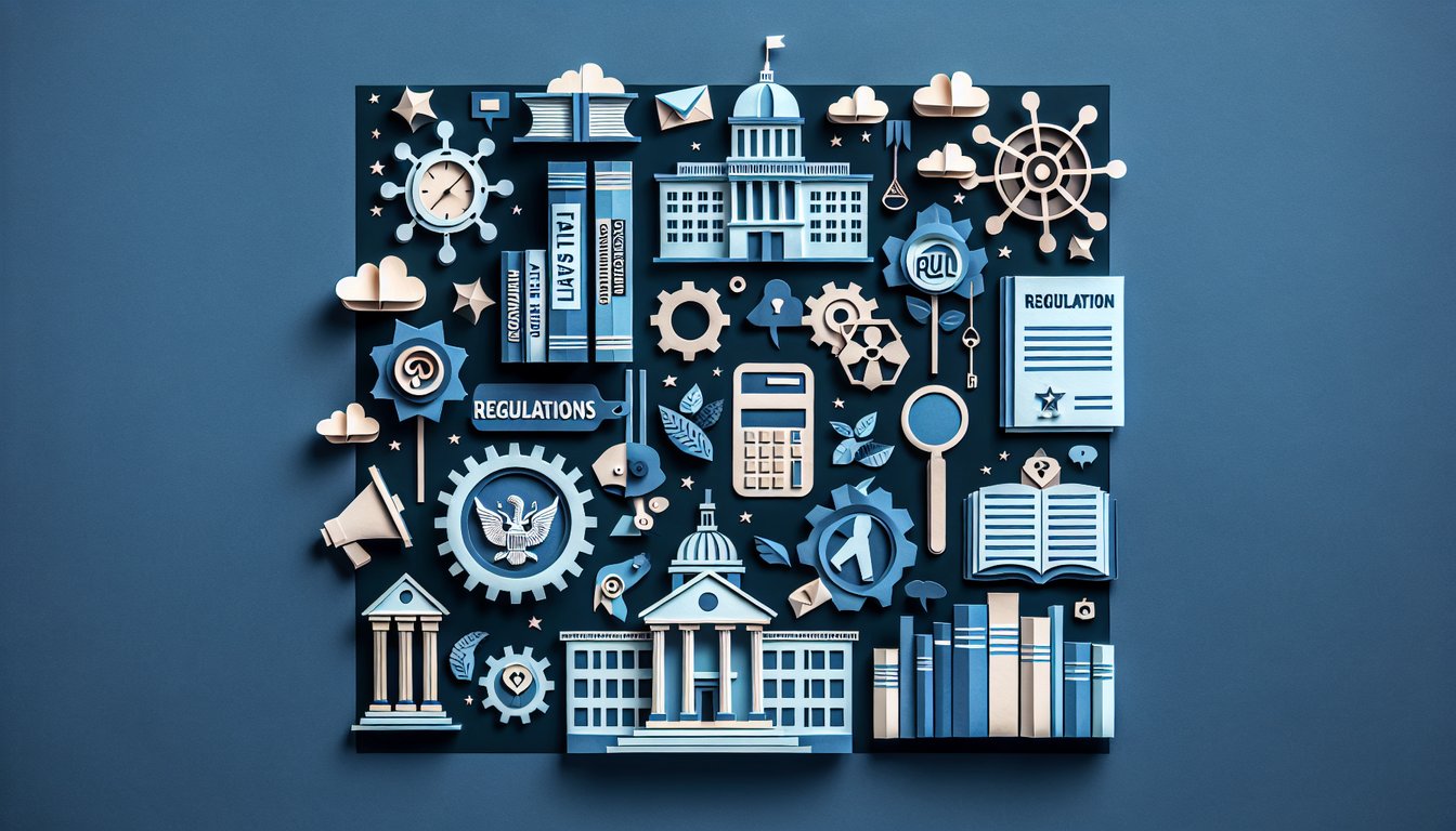 Colorful paper art depicting elements related to Public Administration Regulations Quiz