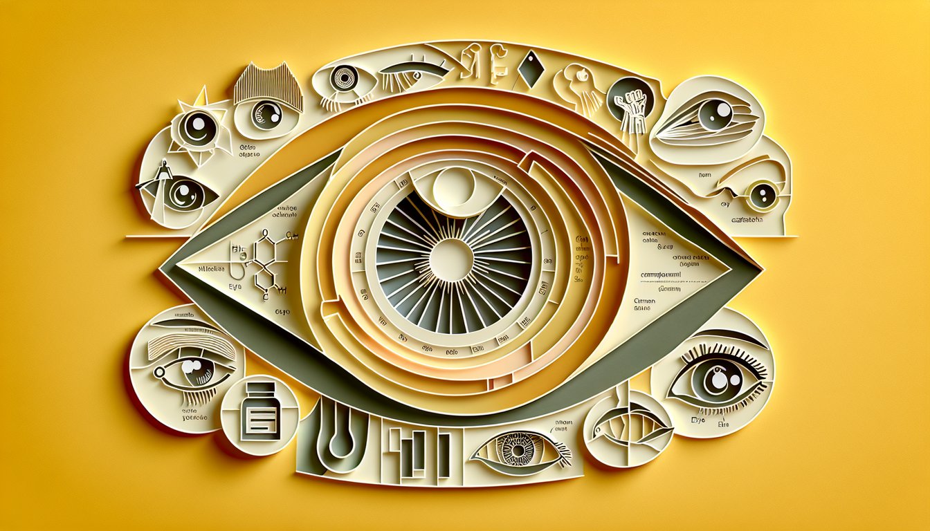 Paper art illustration for ophthalmology quiz on golden yellow background