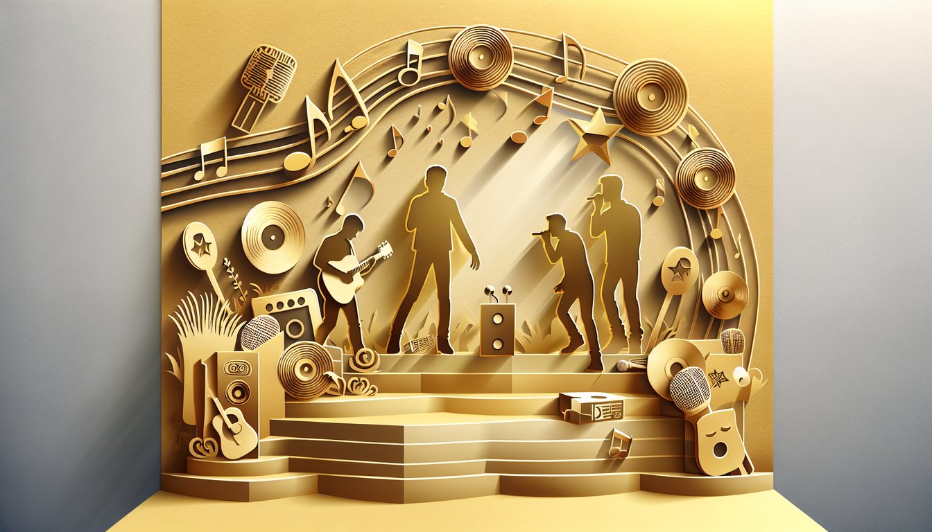 Paper art illustration for Niall Horan trivia quiz on a golden yellow background