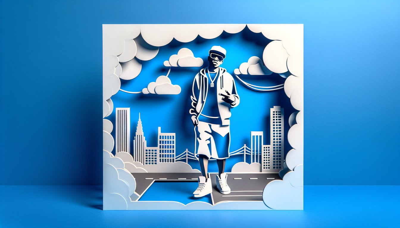 Kanye West themed quiz paper art illustration on a sky blue background