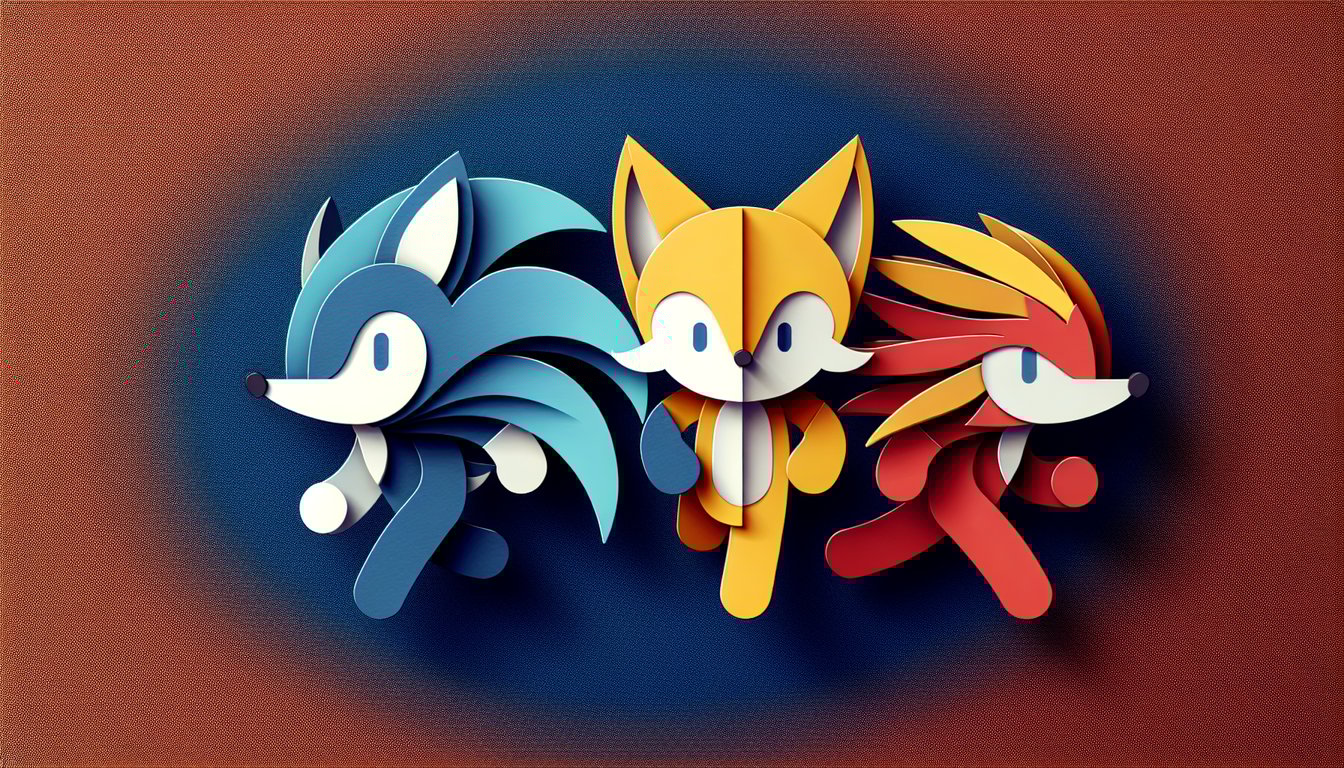Paper art illustration for Sonic The Hedgehog personality quiz on a dark blue background