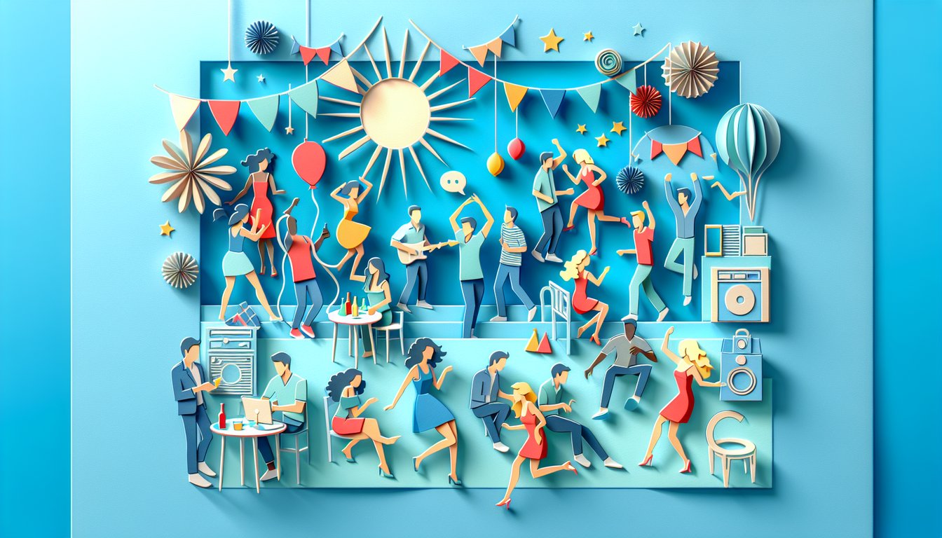 Paper art illustration for Am I Boring quiz on sky blue background
