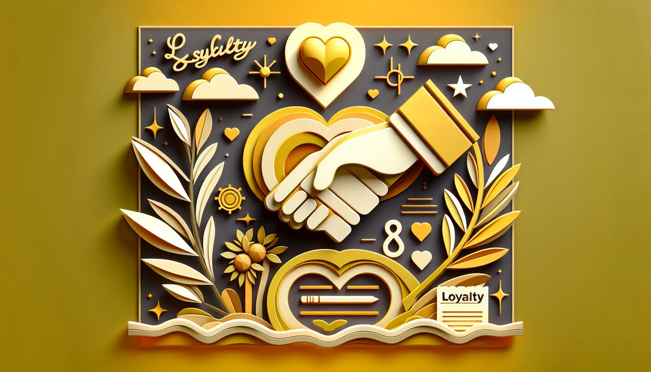 Paper art illustration for loyalty score quiz on a golden yellow background