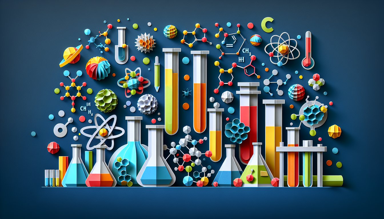 Colorful paper art promoting the Inorganic Compound Challenge for high school chemistry students.