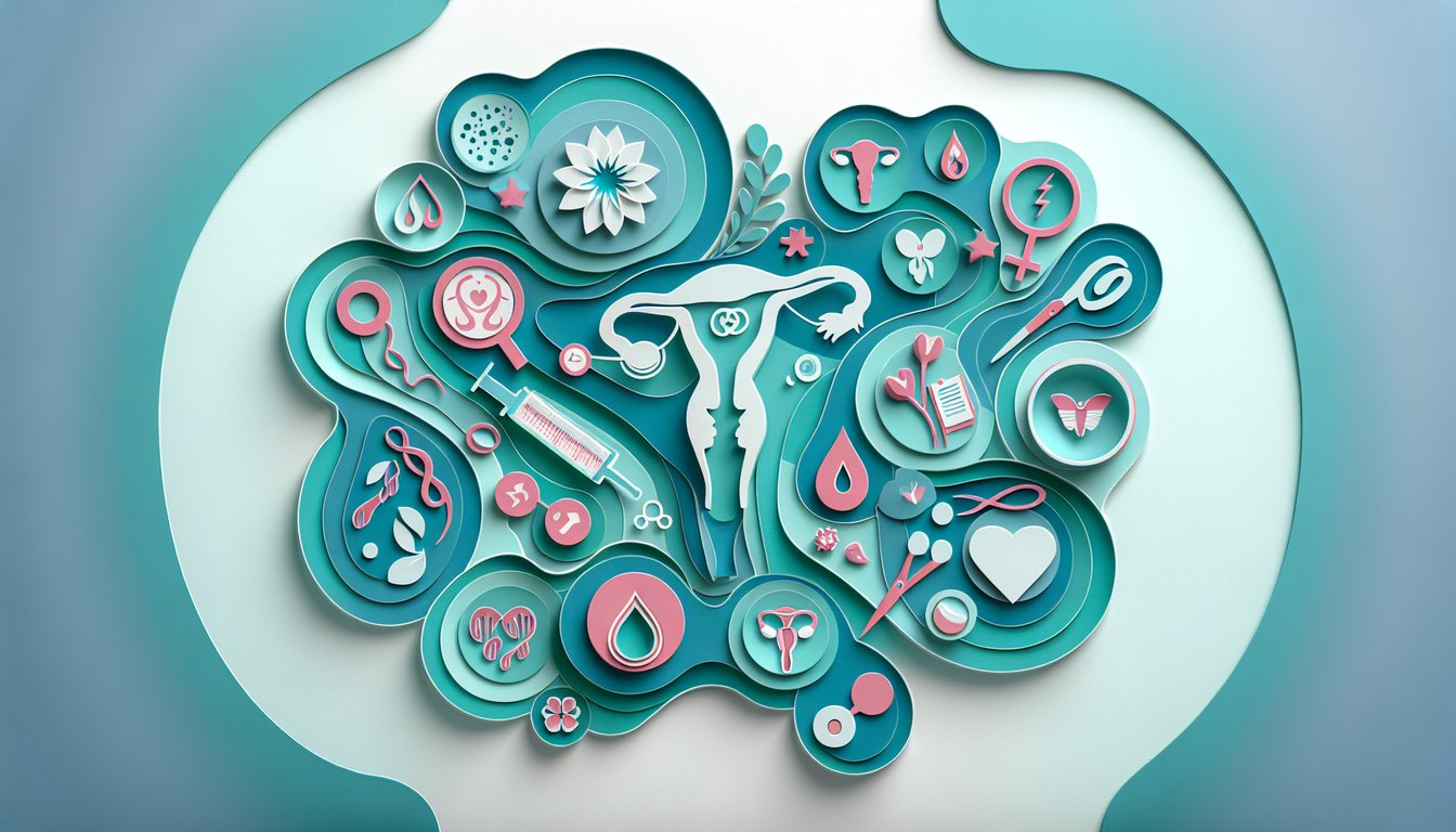 Paper art illustration for miscarriage symptom quiz on teal background