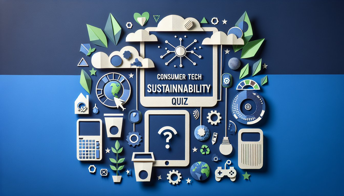 Colorful paper art depicting elements related to Consumer Tech Sustainability Quiz