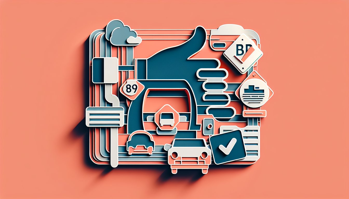 Paper art illustration for Illinois Class C practice test quiz on a coral background