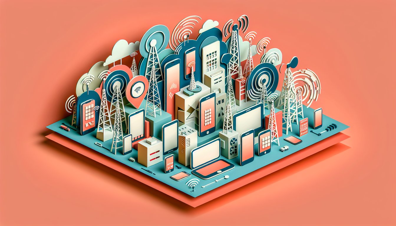 Paper art illustration for ATT product quiz on a coral background