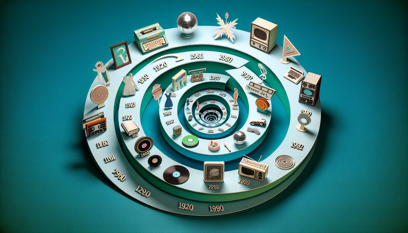Paper art collage of retro headphones cassette vinyl polaroid camera disco ball 70s 80s 90s vintage vibes on teal