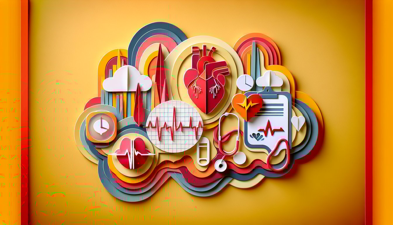 paper art heart with stethoscope and ECG waveform over golden yellow background with quiz prompt on cardiovascular health